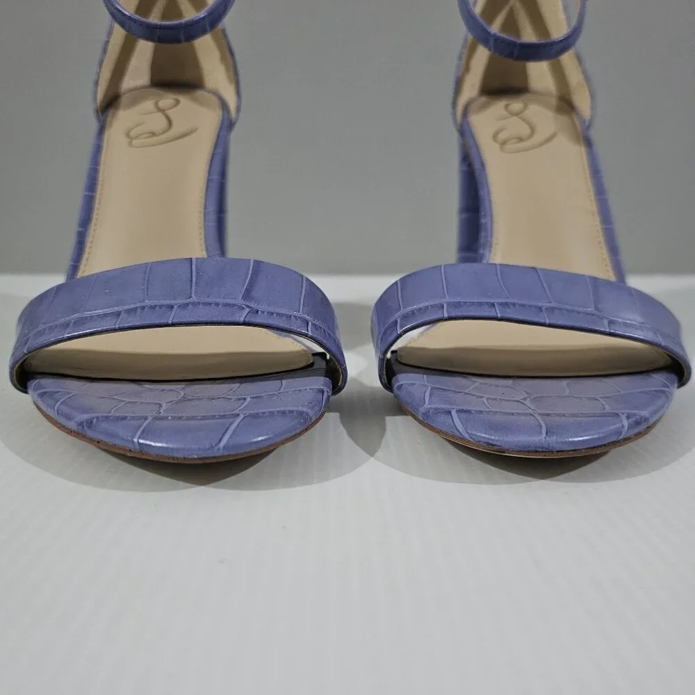 Sam Edelman Yaro Block Heel Sandal Womens 10 Purple Croc Embossed Leather